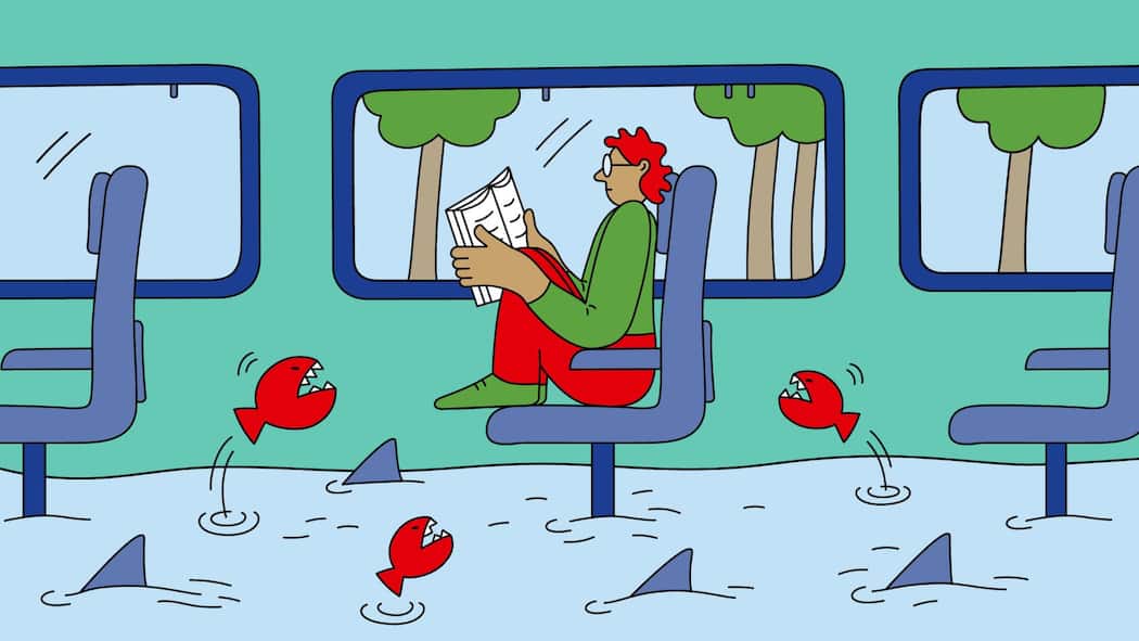Neben diesen Zugpassagieren will definitiv niemand sitzen Illustration zum Schlusspunkt Sitzplatz 16/26Die richtige Sitzplatzwahl im Zug für eine ruhige Fahrt.