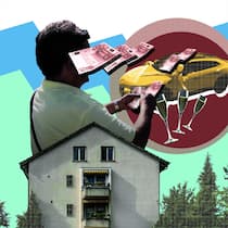 Dem Doppelleben eines Luxus-Gipsers auf der Spur Collage mit Haus, Geld und Luxusauto - Die Beobachter-Recherche zeigt: Ein Gipser macht ohne Bewilligung Asbestsanierungen, geschäftet oft mit hohen Bargeldsummen, hat hohe Steuerschulden – und einen ausschweifenden Lebensstil