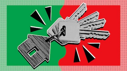 Ein Schlüsselbund mit einem kleinen Haus liegt vor einem rot-grünen Hintergrund. Der Beobachter beantwortet für Ratsuchende Fragen zum Thema Wohnen. Buchen Sie jetzt einen Beratungstermin