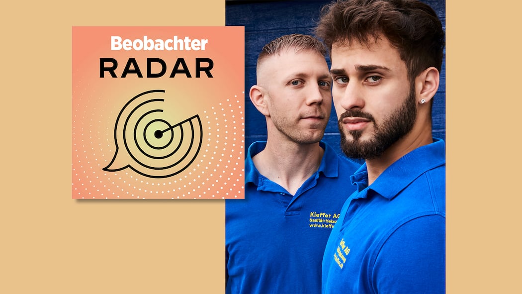 Zwei Handwerker werden zu Rettern Collage für den Beobachter-Podcast Radar zum Thema Postauto-Rettern, Prix Courage