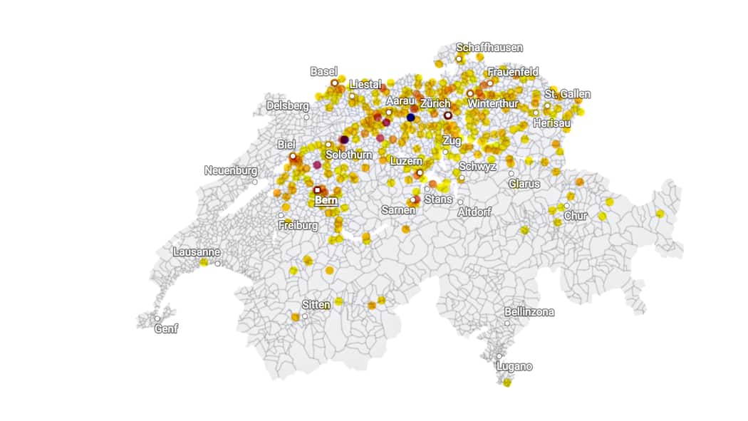 Hier wurden gefährliche Stellen auf Schulwegen gemeldet Grafische Darstellung, wo gefährliche Stellen gemeldet wurden.