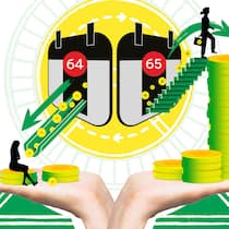 Früher in Rente gehen – für welche Frauen sich das lohnt Illustration mit Kalendern und Münzen - Was ist besser: bis 65 arbeiten oder mit 64 aufhören und eine kleinere Rente in Kauf nehmen? Der Beobachter zeigt die Optionen