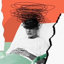Gekündigt trotz Krankschreibung – ist das erlaubt? Ein Patient liegt auf einem Spitalbett, auf und über seinem Kopf sind wilde eliptische Formen mit einem Stift gemalt. Wenn Arbeitnehmende wegen einer Krankheit oder aufgrund eines Unfalls länger ausfallen, kann ihnen gekündigt werden. Das sind ihre Rechte bei einer längeren Arbeitsunfähigkeit.