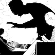 Traumatisiert auf Teufel komm raus Illustration einer Gesprächsszene zwischen einem Psychiater und einer Patientin