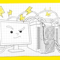 Warum schadet Bitcoin dem Klima? Illustration: Server schürft Bitcoin – Bitcoin verbraucht sehr viel Energie, so viel wie 2,5-mal die Schweiz