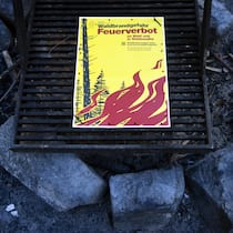 Diese Bussen drohen jetzt beim «Wildbräteln» im Wald Hinweisschild zum Feuerverbot auf einer Wald-Grillstelle - Unser Ratgeber zeigt Ihnen, was Sie jetzt zur Waldbrandgefahr wissen müssen und welche Bussen bei Verstössen gegen Feuerverbote drohen