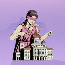 Ungerecht? Linke und Rechte setzen andere Prioritäten Justizia untersucht mit Augenbinde und Lupe das Bundeshaus - Top-Ten-Ungerechtigkeiten unter der politischen Lupe: Die Parteizugehörigkeit ist ein verlässlicher Meinungs-Spaltpilz