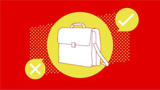 Ein Aktenkoffer, den man zur Arbeitsstelle mitnimmt, befindet sich vor einem roten Hintergrund - Finden Sie mit dem Beobachter-Format «Be-O-Mat» mit wenigen Klicks heraus, was für Ihren spezifischen Fall gilt, indem Sie wenige Fragen zu Ihrer Situation beantworten.