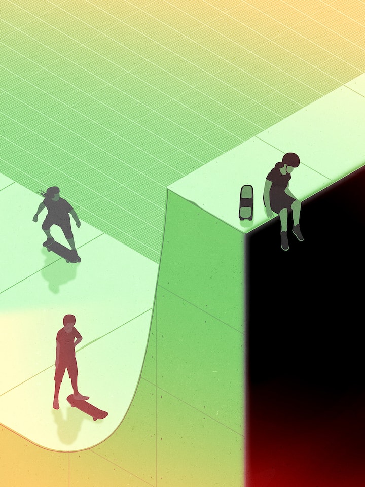 «Ich bekomme ja eh nie eine Rente» Illustration: Skateboarder - Viele Junge fokussieren heute auf die nahe Zukunft – alles andere ist ihnen zu unsicher. Jugendforscher Sandro Cattacin weiss, warum.