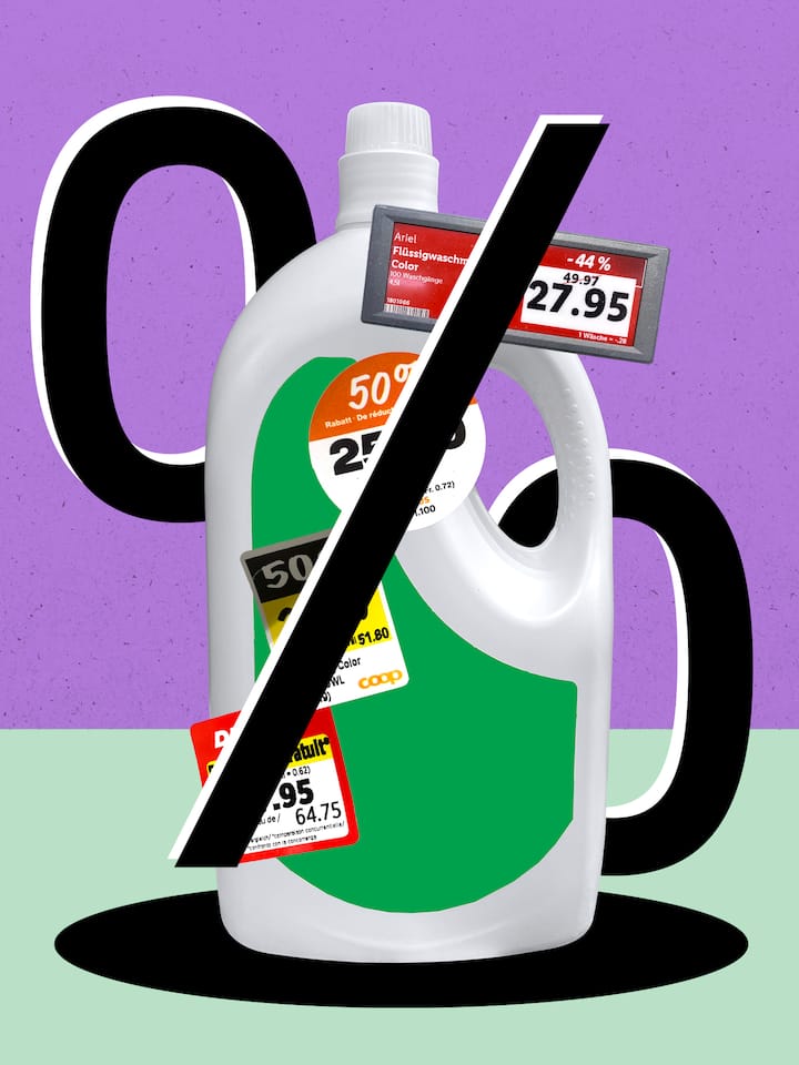 Wie Sie falsche Aktionen sofort erkennen Putzmittel und Prozentzeichen - Lidl, Denner, Coop und Migros locken mit angeblichen Rabatten, die wie echte Aktionen aussehen. Doch die vermeintlichen Schnäppchen sind nur ein Kniff