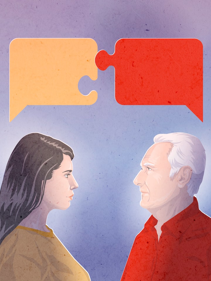 Zwei Menschen mit unterschiedlichen Meinungen im Gespräch