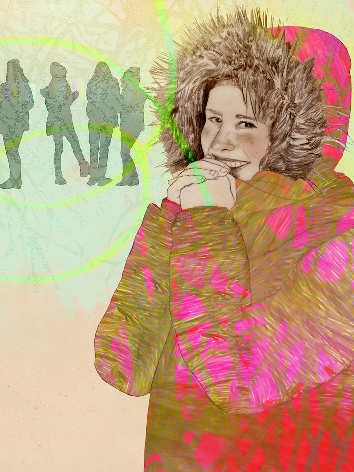 Illustration: Yulia Kravets (Name geändert) musste ihre Jacke mit ihrer Schwester teilen; SOS Beobachter Kinder – die vergessenen Armen In der reichen Schweiz leben um die 100’000 Kinder und Jugendliche in Armut. Sie werden dadurch ausgegrenzt. Die Stiftung SOS Beobachter kann Brücken bauen.