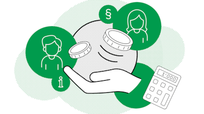 Um eine offene Hand befinden sich Münzen, Taschenrechner und Piktogramme einer Frau und eines Mannes. Bei einer Scheidung geht es immer auch um Geld und um die Frage, ob Alimente geschuldet sind. Der Beobachter bietet zu diesem Thema diverse Beratungsangebote, Artikel und Hilfe zur Selbsthilfe